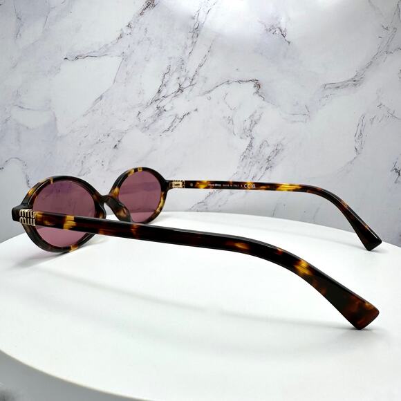 New MIU MIU Sunglasses Brown Tortoise Round Acetate Gold Metal Logo Authentic - Picture 6 of 16
